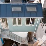 Ariel view of house on narrow plot, St Ives, Cornwall